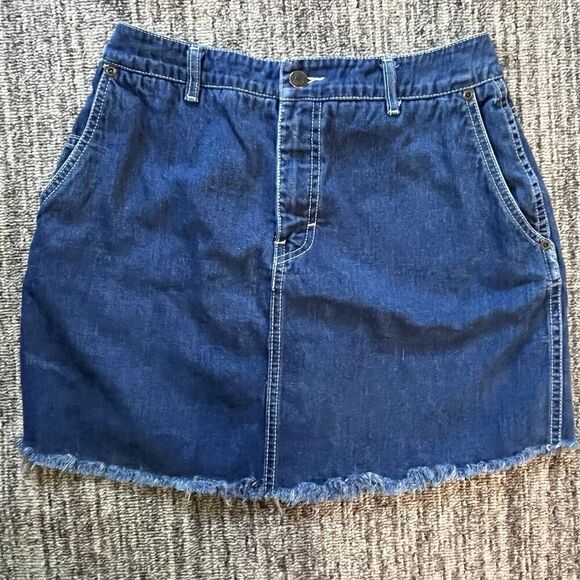 Vintage Calvin Klein Women’s Denim Mini Skirt Juniors Size‎ 13 Blue Raw Hem - Picture 1 of 6